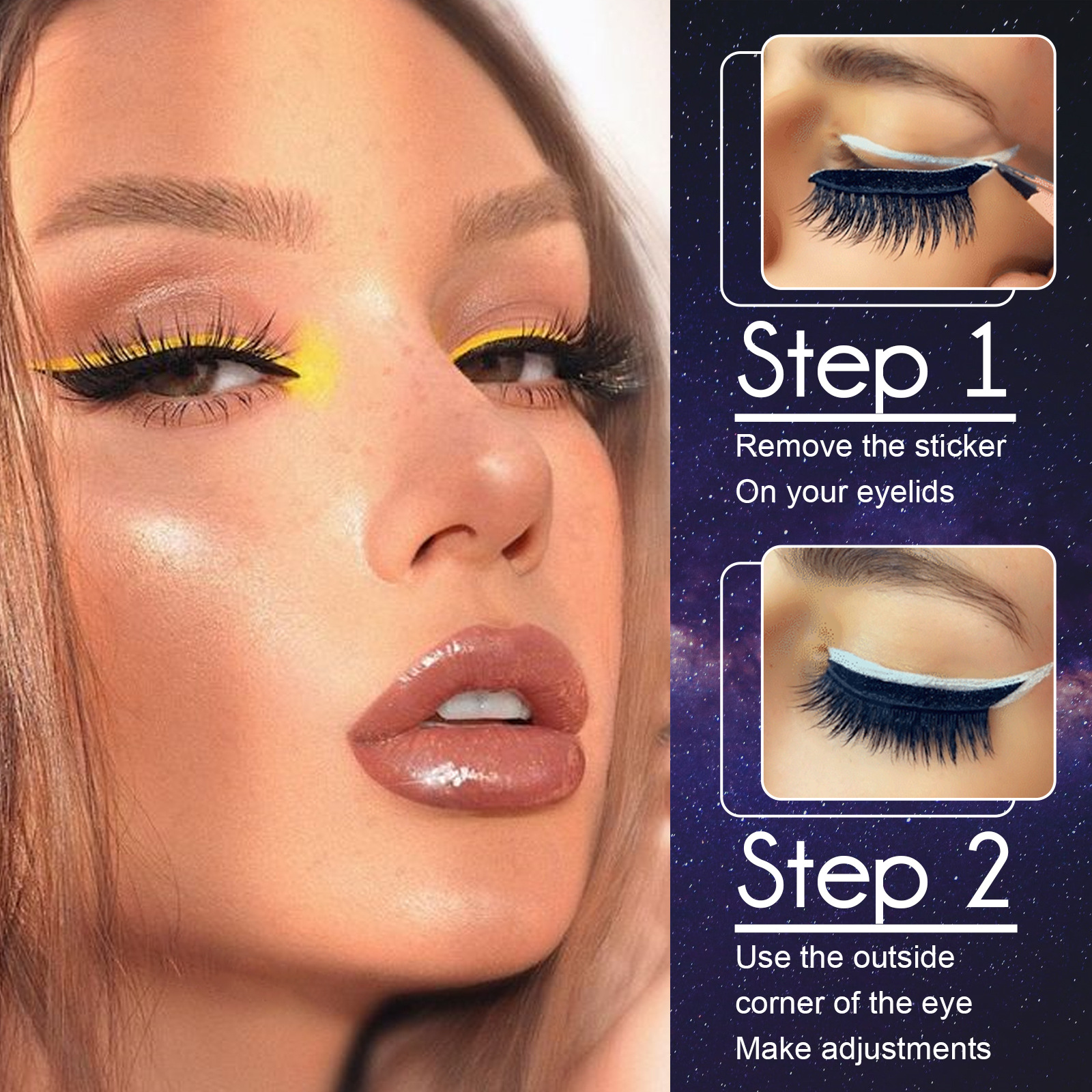 (Blue) False Eyelashes Self-Adhesive European 3D Glue-free Imitation Mink Hair Eyelashes for Stage Eye Makeup