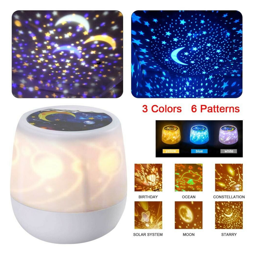 LED Rotating Star Moon Night Light Projector Lamp Kids Room