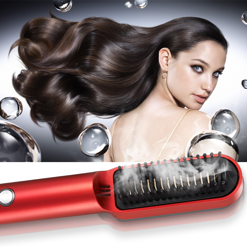 (White) Hair Straightener Comb Electric Ceramic Straightening Brush Hair Curler Comb Wireless Hot Comb Portable Frizz-Free Fast Heating Rechargeable Household
