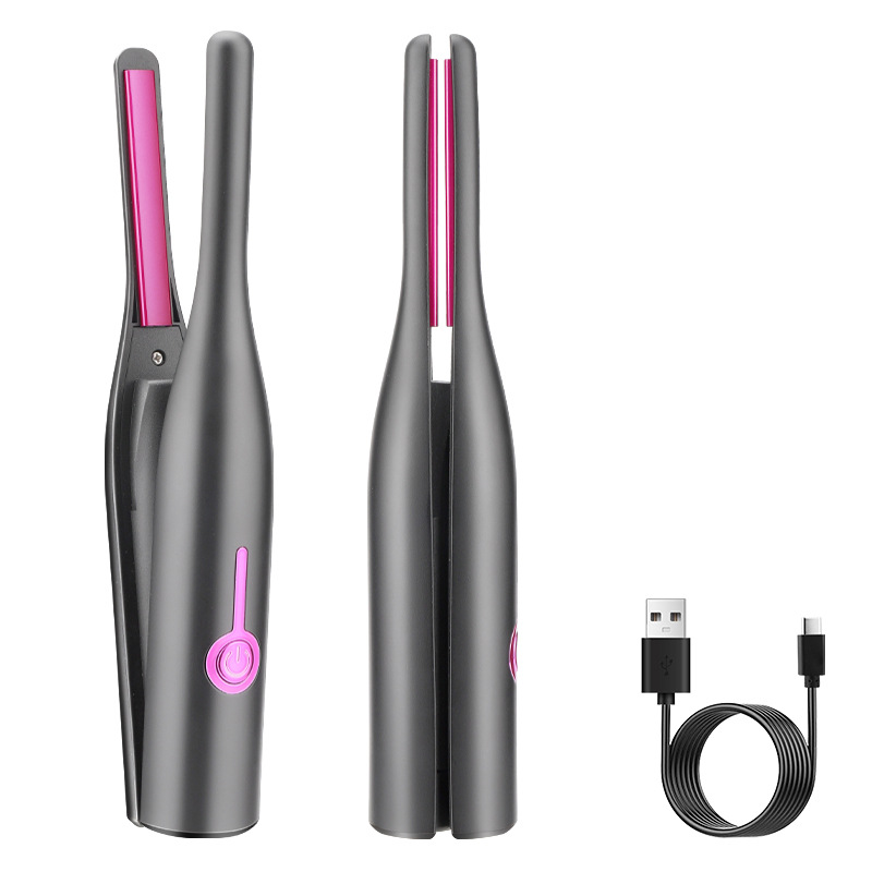 (Grey) Hair Straightener Brush Professional 2 In 1 Hair Curling and Straightening Iron Hair Curling Tools Hair Curler for Ladies Ceramic Rechargeable Flat Iron
