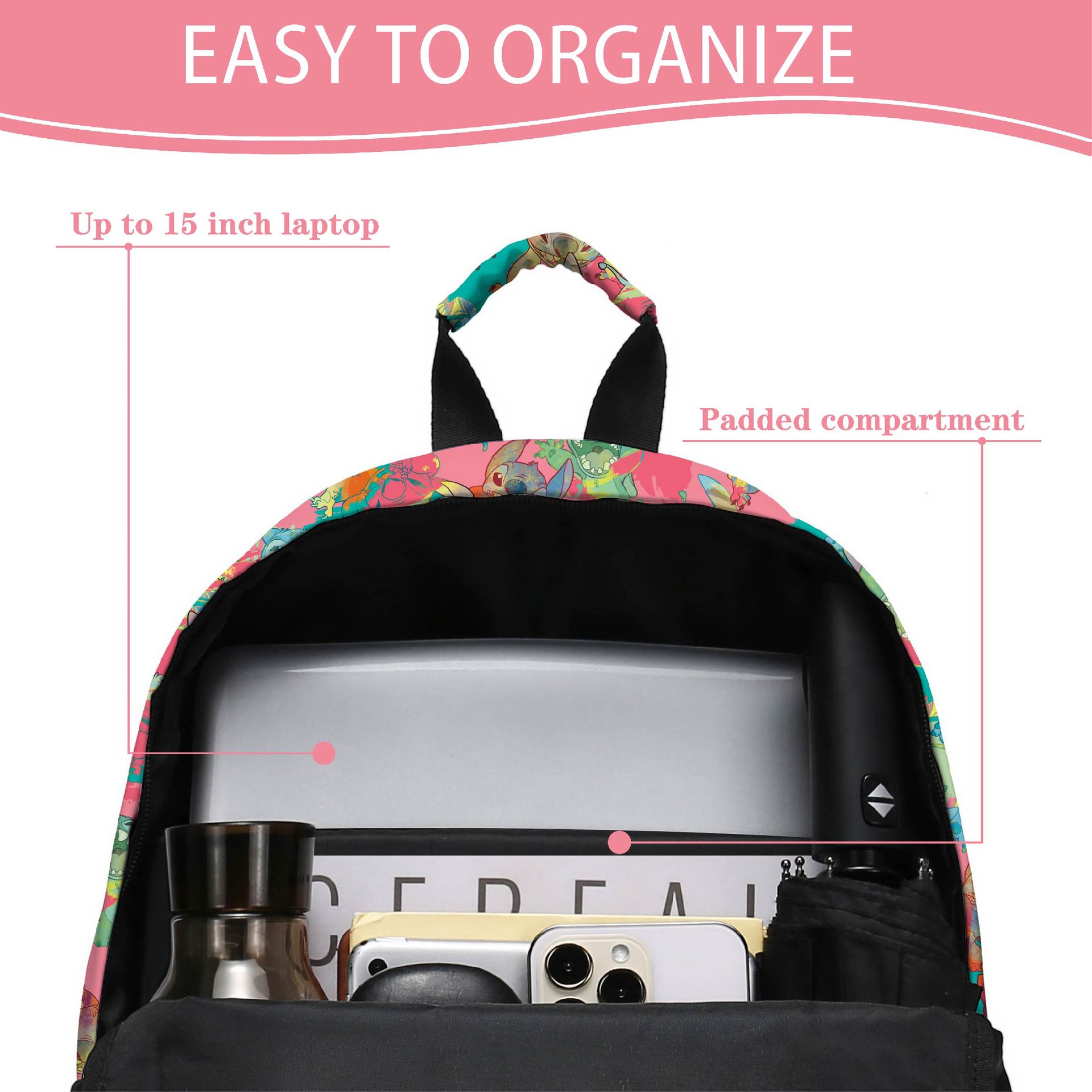 (Backpack) Disney Backpack Stitch School Bags for Girls for Boys Girls Teenagers Lunch Travel Rucksack