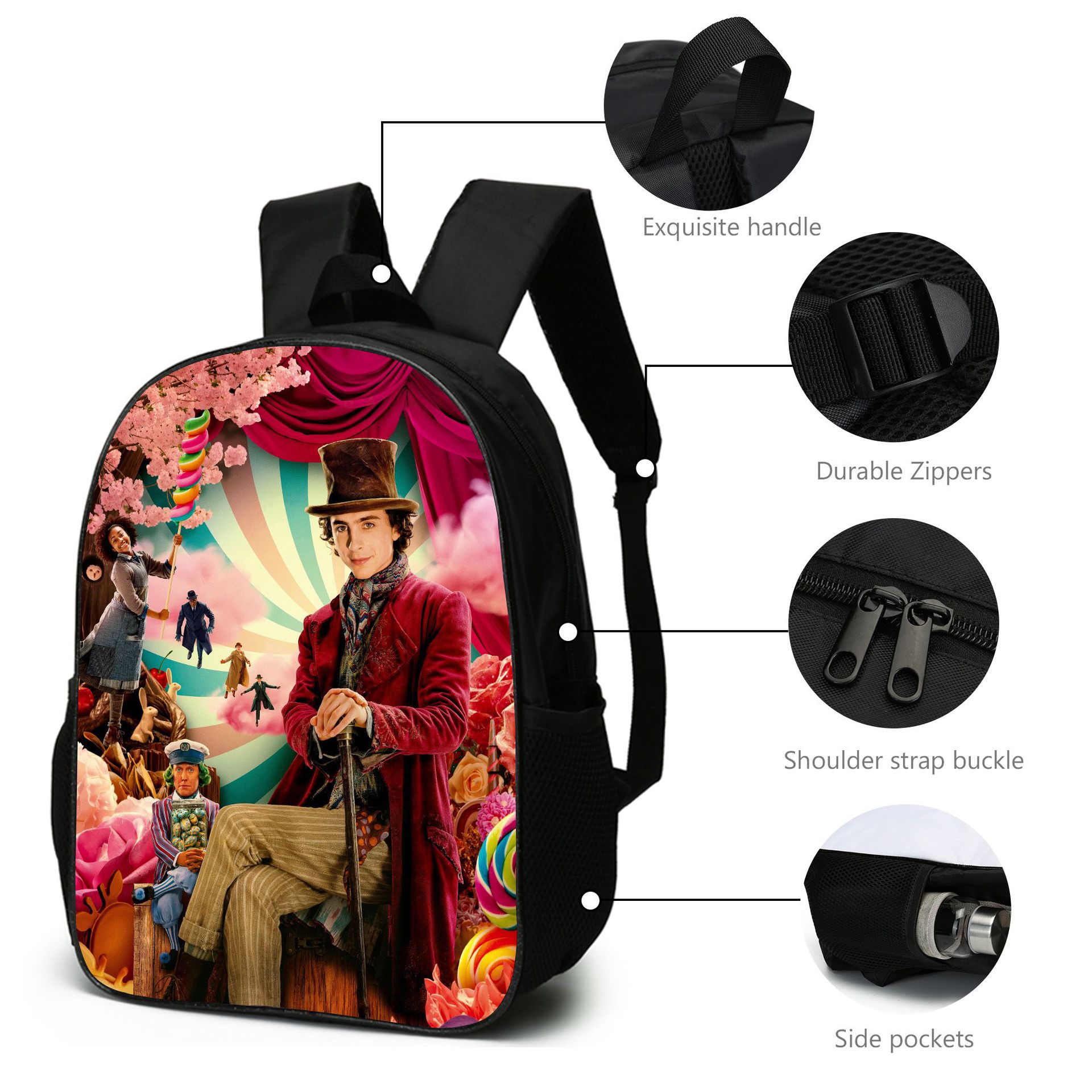 (Style A) Wonka Movie  Backpack Kids 3PCS School Bag Bookbag Bag  Lunch Bag Pencil Case Gift for kids