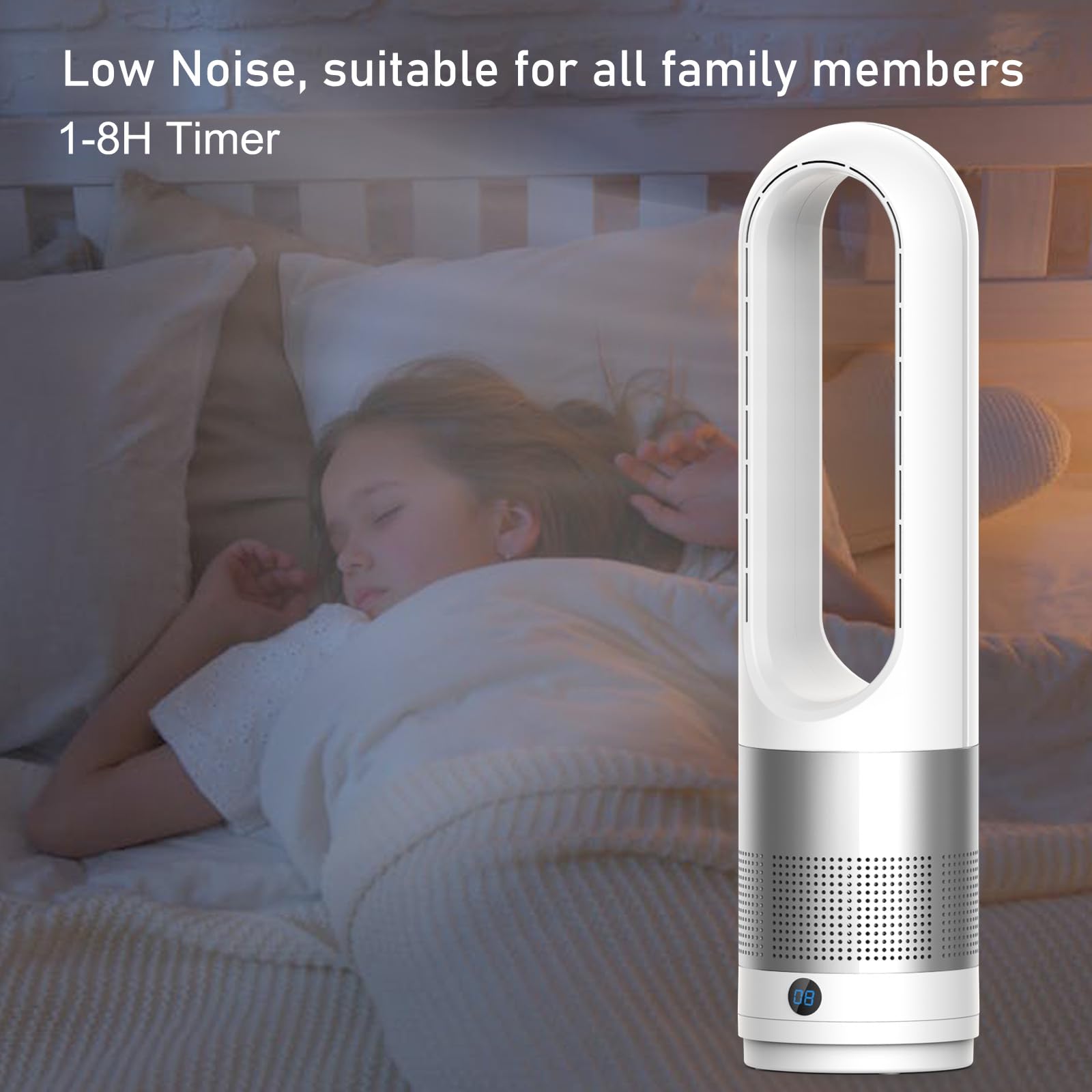 Bladeless Fan Cooler Total 23.62 inch Oscillating Tower Fan with Remote Control 8 Speed Settings 8 Hour Timer Super Quiet Touchable Pedestal Fan for Home Office Bedroom
