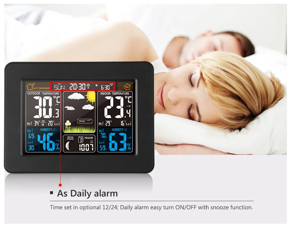 LCD Digital Wireless Weather Station Clock Indoor Outdoor Thermometer Forecast Humidity Calendar Alarm Clock Digital Thermometer Hygrometer Remote Sensor
