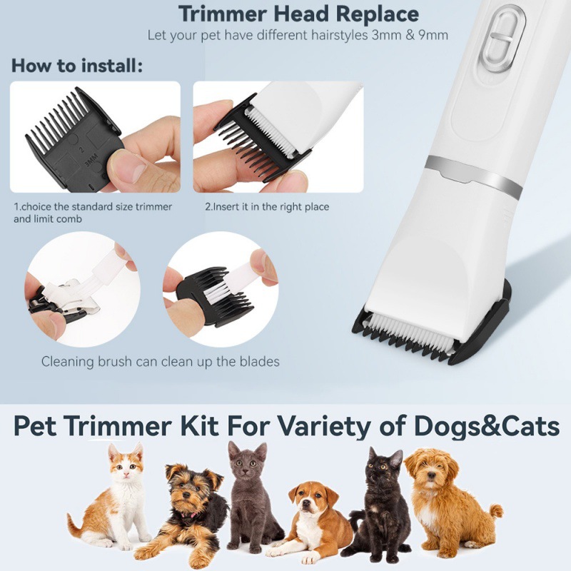 (Pink) 4-in-1 LCD Display Rechargeable Grooming Tool for Dogs and Cats Multi-Functional Pet Hair Clipper