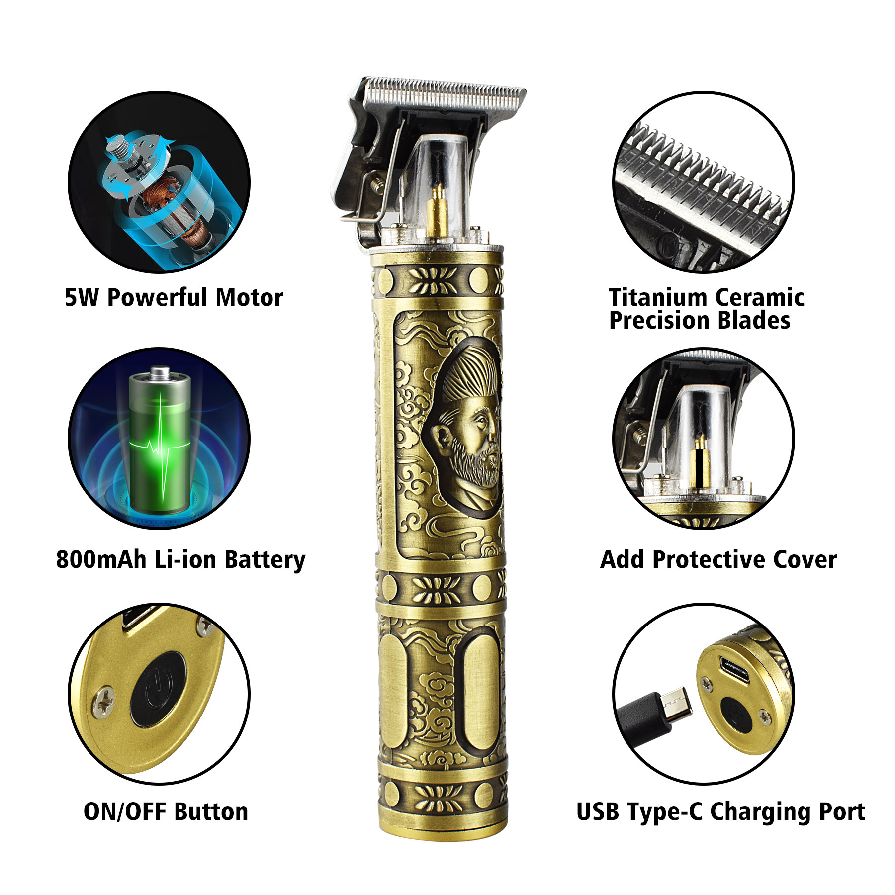 Vintage Style Barber Hair Clipper Classic Grooming Tool