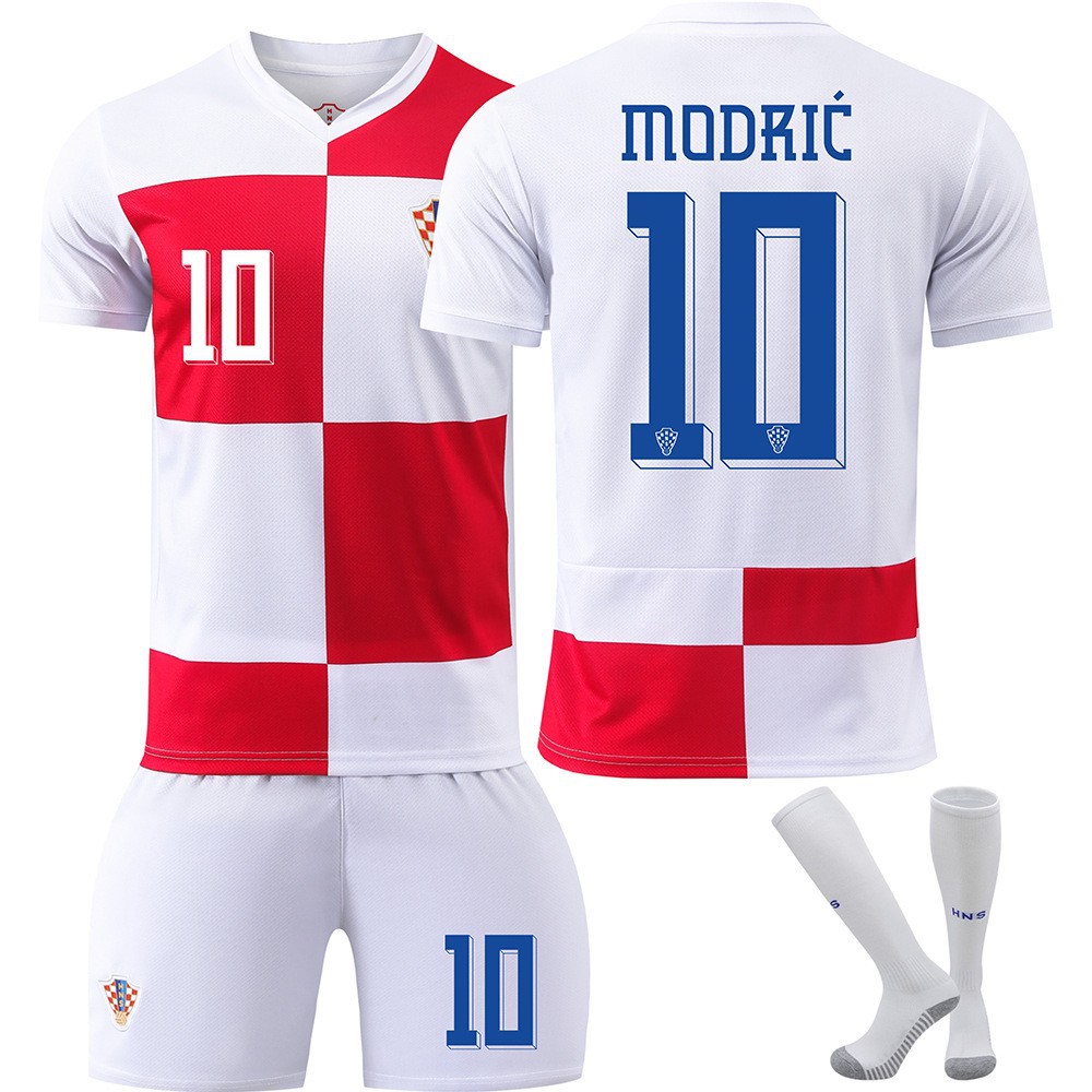 (Kids 2~3 Years) Boys Football Kit UEFA European Championship 2024 Croatia Home National Team Football Kit with No. 10 Modric T Shirt Shorts Set Girls Training Outfit