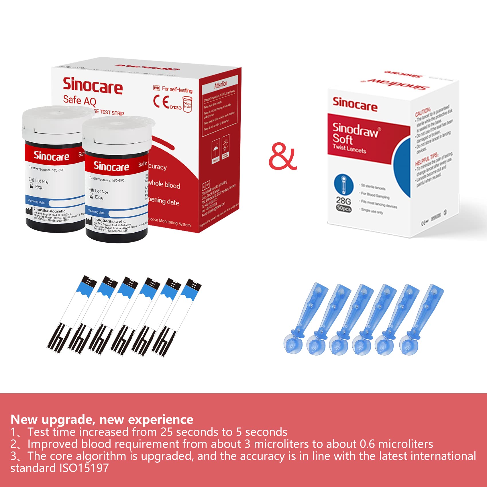 (200 count ~ Pack of 1) Blood Glucose Test Strips 50pcs Lancing Devices Only for Sinocare Safe AQ Smart Glucometer or Safe AQ Voice Glucometer