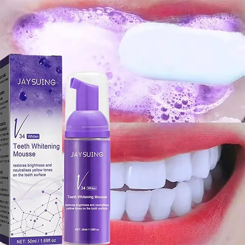 V34 Whitening Correcting Yellow Teeth Removing Stains Oral Cleaning Toothpaste White Teeth Mousse Foam Purple Whitening Cleaning Toothpaste Hygiene