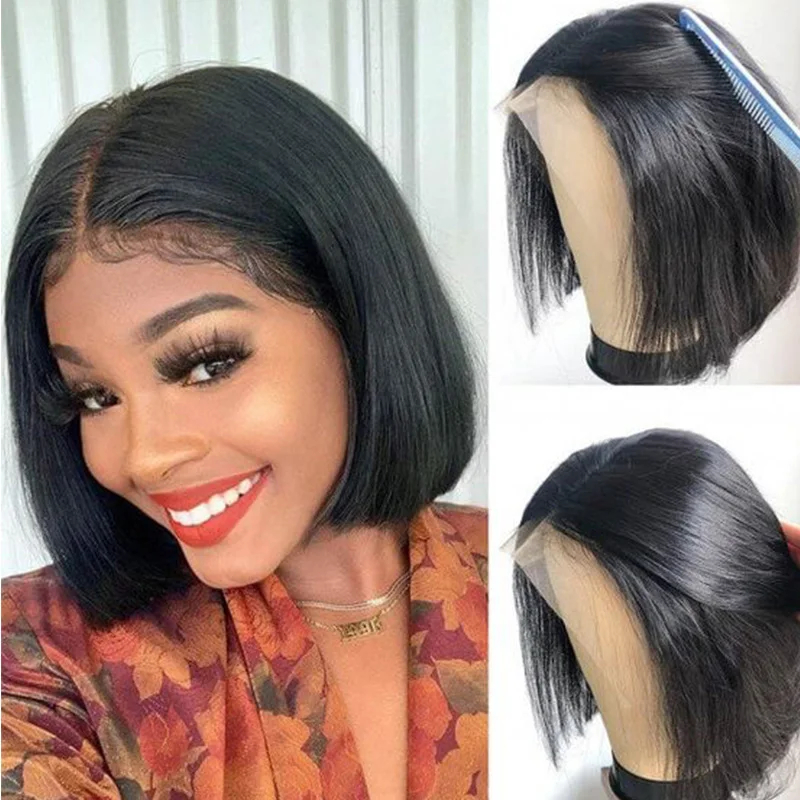 (4x4 8inches) Short BOB Wig T Part Side Part Bob Wigs Lace Frontal Cuticle Aligned Pre Plucked Brazilian Human Hair for Black Women