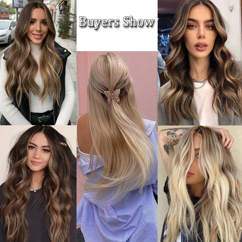 (14inch 75g) Clip In Human Hair Extensions Straight Natural Light Brown Honey Ombre Balayage Black Hair Pieces For Women Clip-in Full Head