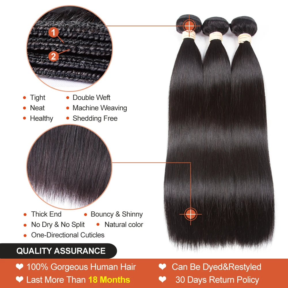 (3pcs 10inches) Straight Hair Bundles 3 Pieces Straight Human Hair Bundles 10A Remy Human Hair Extensions For Black Women