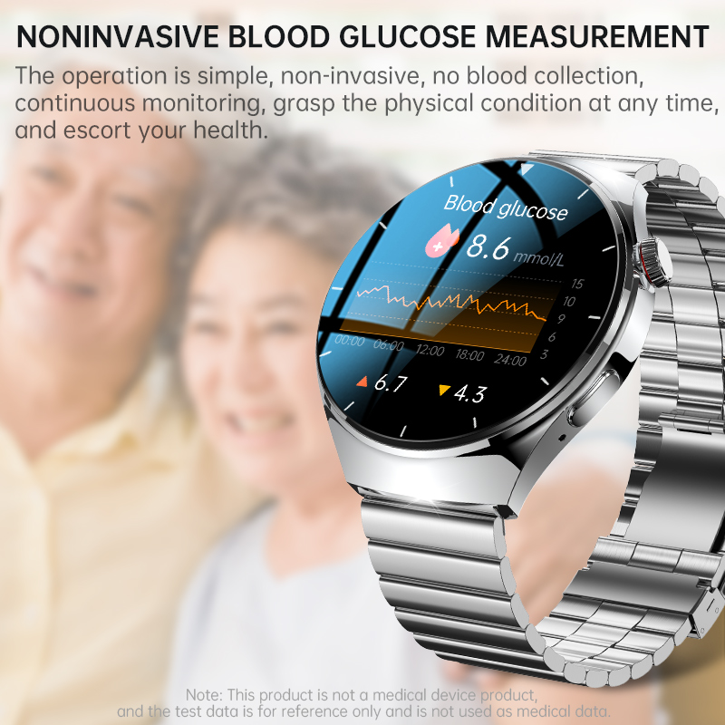 (Black Silicone) Bluetooth Calling Smart Watch 1.39 Inches HD Round Screen Steel Strap Waterproof Blood Oxygen Glucose Pressure Health Monitoring Men Smartwatch