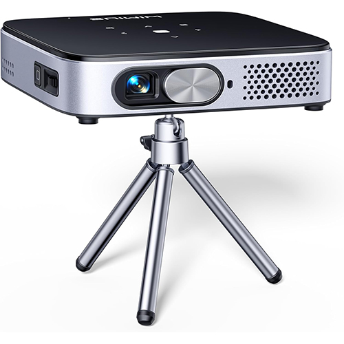 Mini Projector Android 11.0 550ANSI Ultra Short Throw DLP Battery Portable Projector WiFi6 Bluetooth FHD 1080P Support Smart Pocket Projector for Home Cinema Travel Camping With Stand