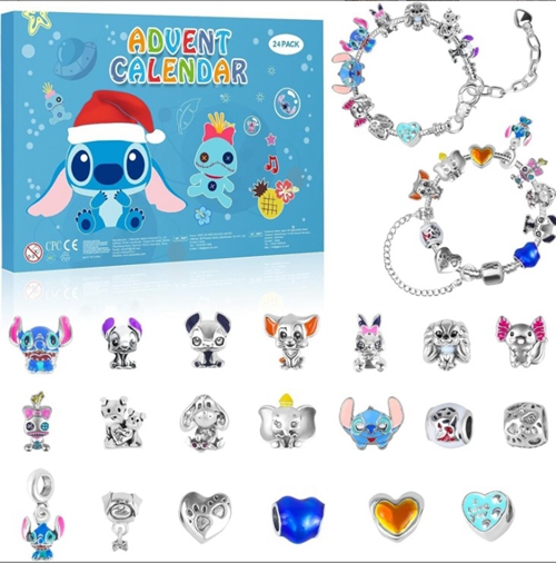 Christmas Countdown Calendar Gift Box Stitch Jewelry Making  Toys Kit Blind Box for Childrens Toys Girl Cute Xmas Gift for Disney Fans