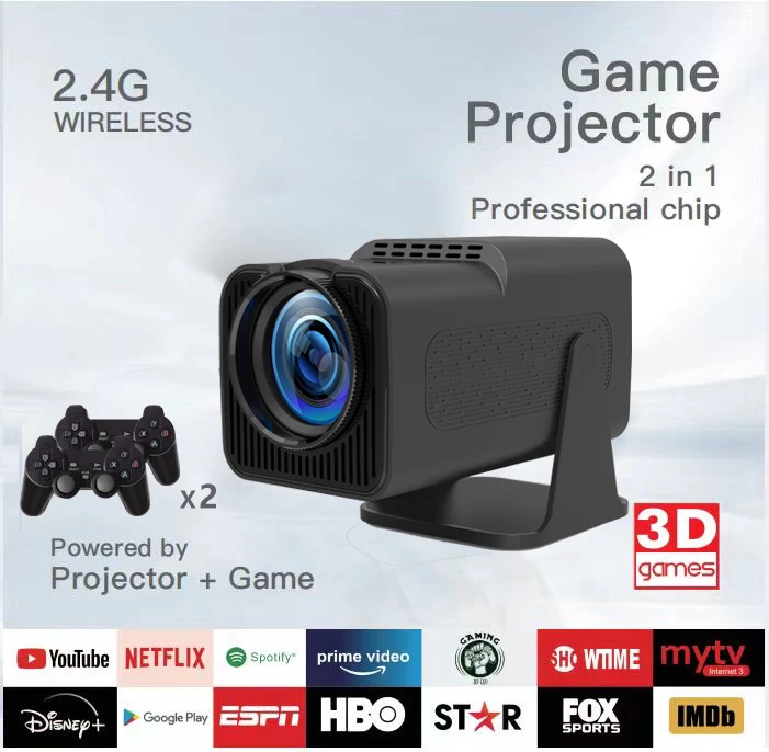 Smart Game Projector Controller Portable Projector 4K Android Wifi BT Mini Projetors 1080P Resolution Home Theater Cinema and Gaming Enthusiasts