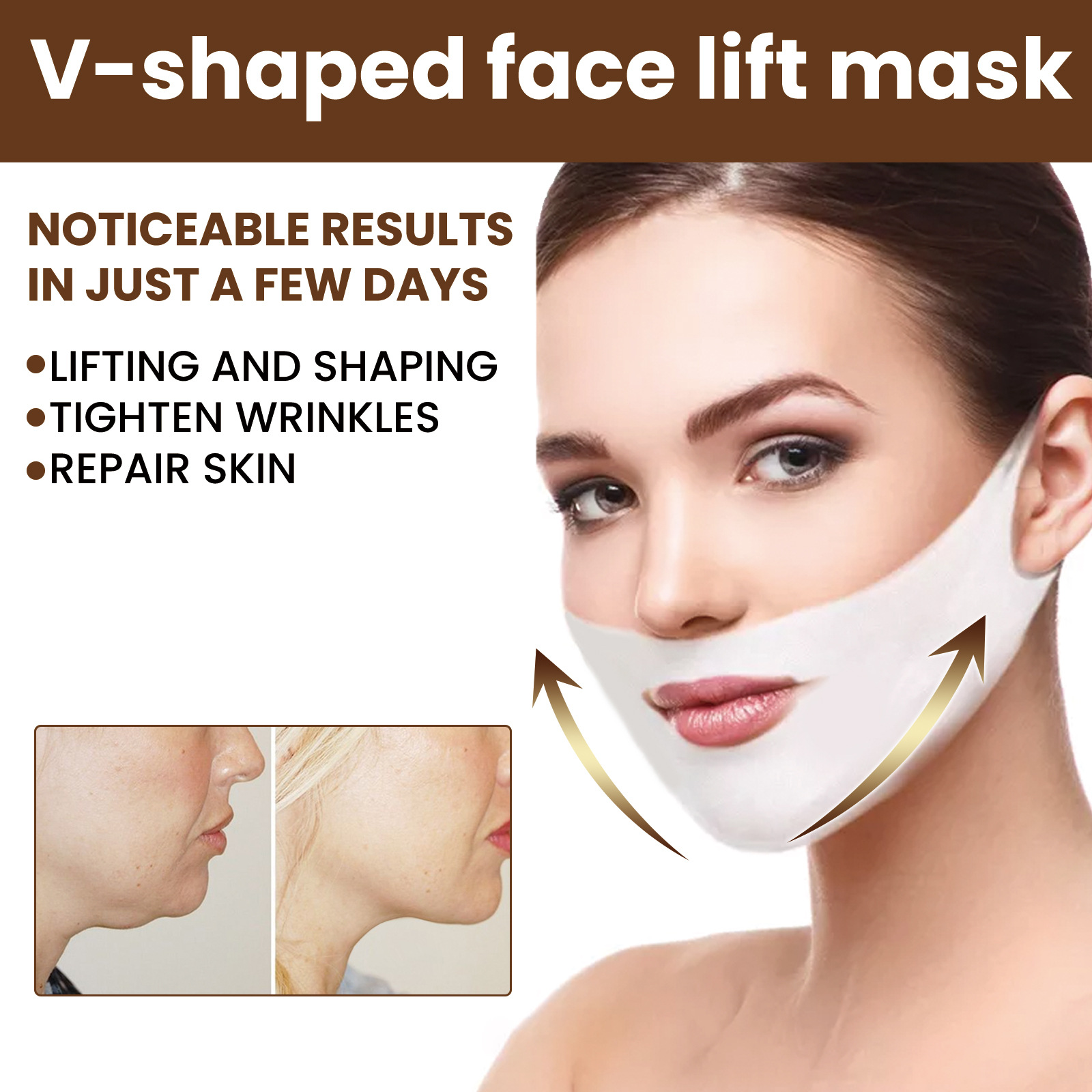 (1 pack in bag) V Shaped Slimming Face Mask Patch Double Chin Reducer Strap Chin Contour Firming Tightening Strap Face V Line Lifting Mask Face Care Product