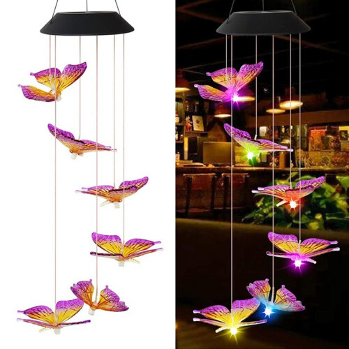 Butterfly Solar Wind Chime Light Chandelier Color Changing Light Outdoor Garden Decoration
