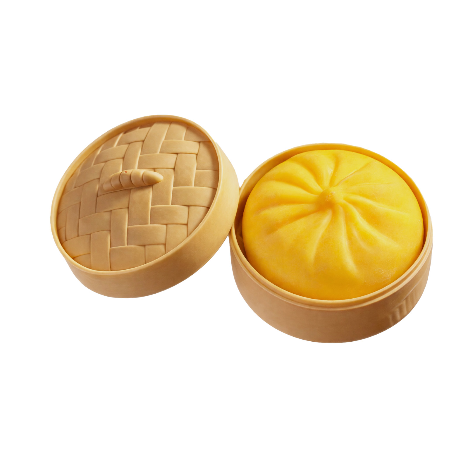 (Yellow) Colorful Dumpling Squishes Stress Balls Fidget Sensory Toys Simulation Food Squishies Bun with Steamer Squeeze Dough Ball Gifts