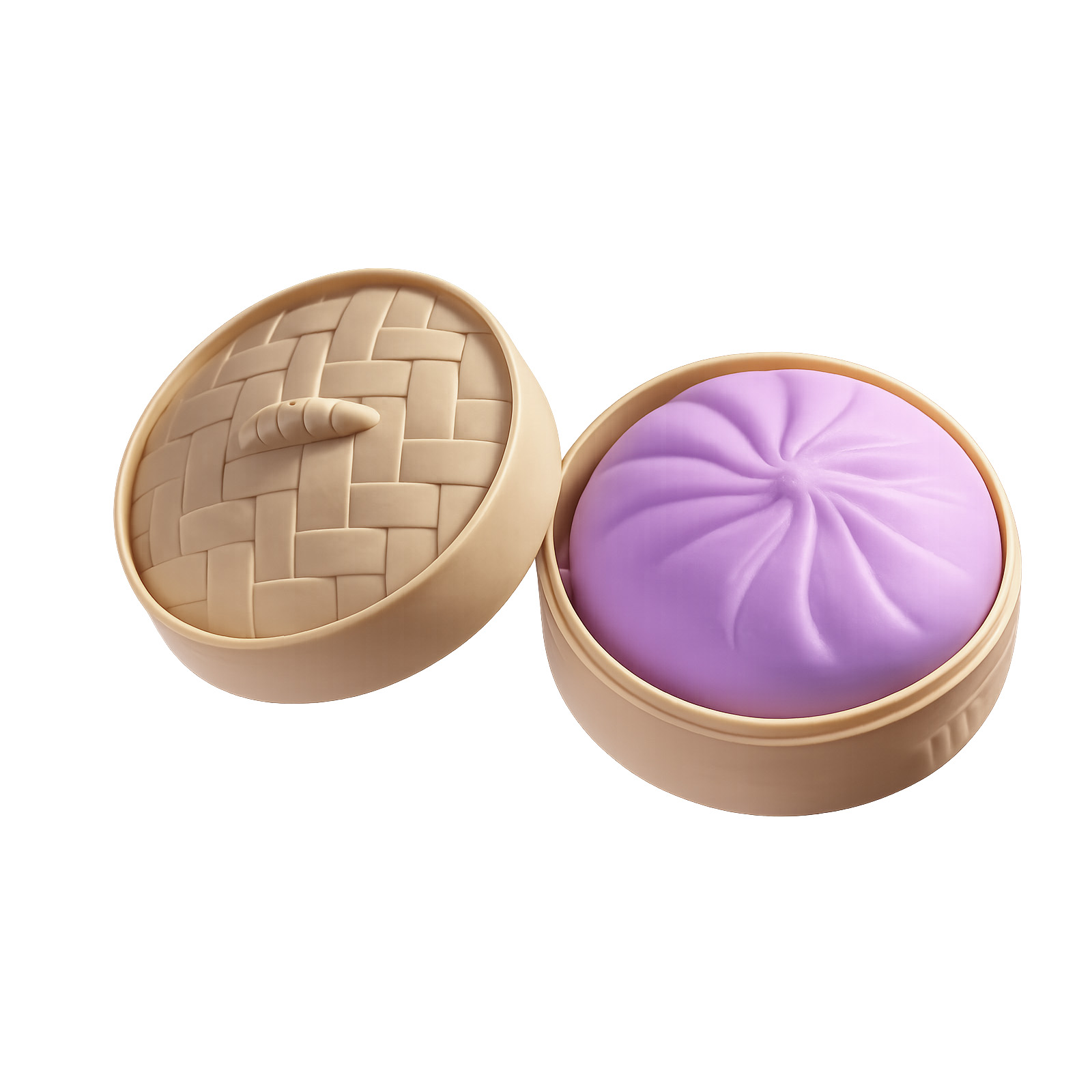 (Purple) Colorful Dumpling Squishes Stress Balls Fidget Sensory Toys Simulation Food Squishies Bun with Steamer Squeeze Dough Ball Gifts