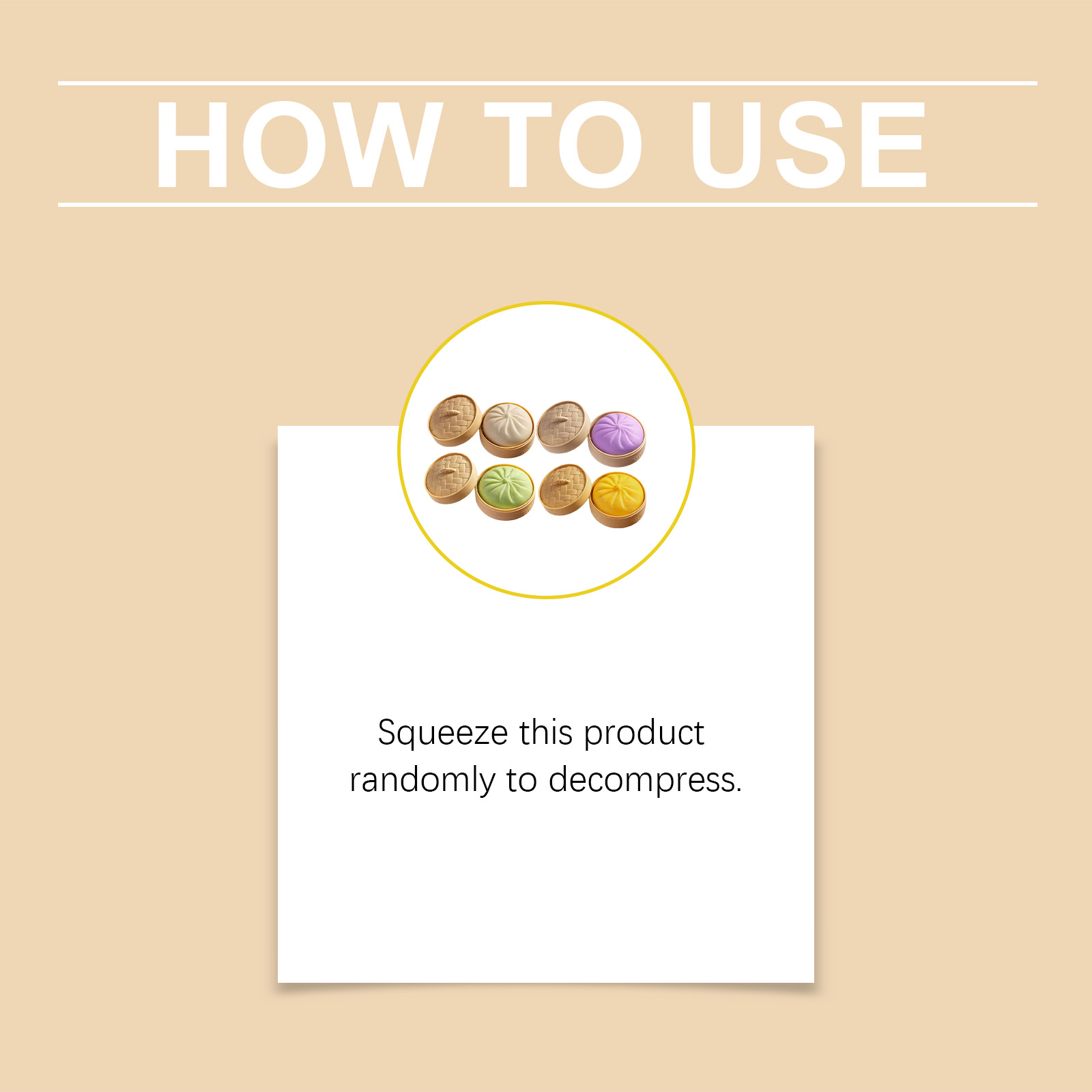 (Yellow) Colorful Dumpling Squishes Stress Balls Fidget Sensory Toys Simulation Food Squishies Bun with Steamer Squeeze Dough Ball Gifts