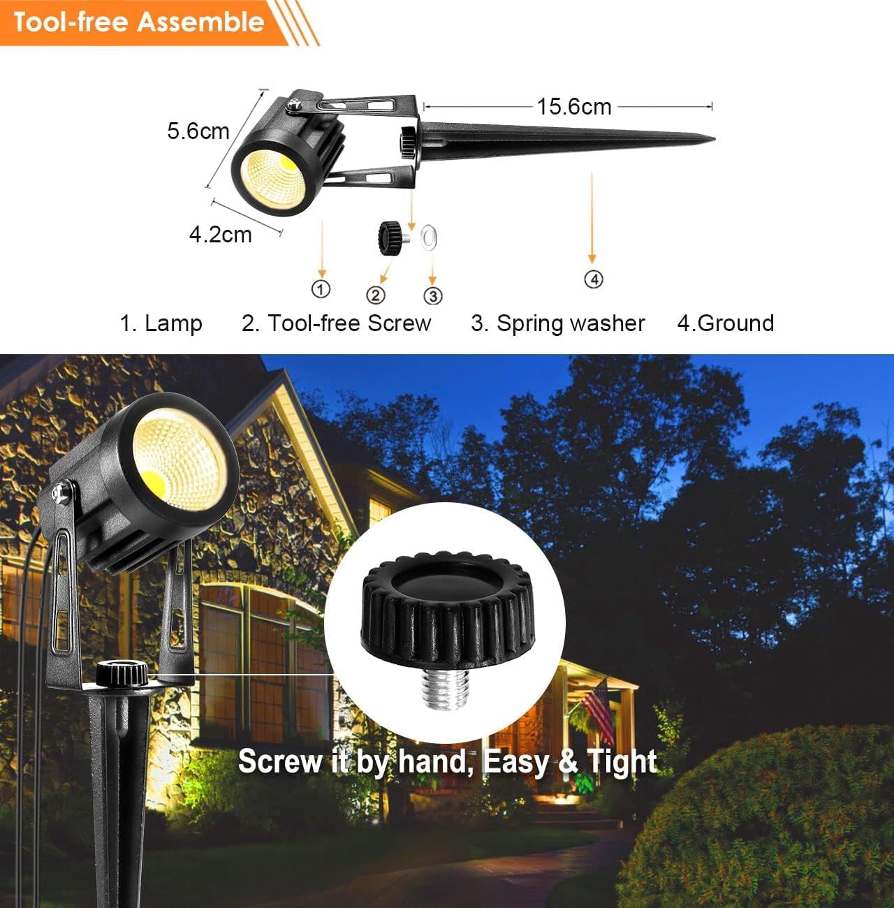 (Multicolor) Garden Spotlights Outdoor 6-Pack 21m Extendable to 8 LED 12V Spike Lights Mains Powered Waterproof Uplighters for Patio Path Lawn