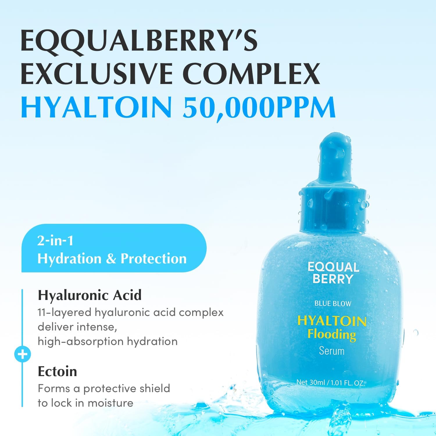 EQQUALBERRY Hyaltoin Flooding Smoothie Serum 30ml Deep Hydration Barrier Supporting Serum with 11 Hyaluronic Acids Ectoin Ceramides Lightweight Daily Hydration