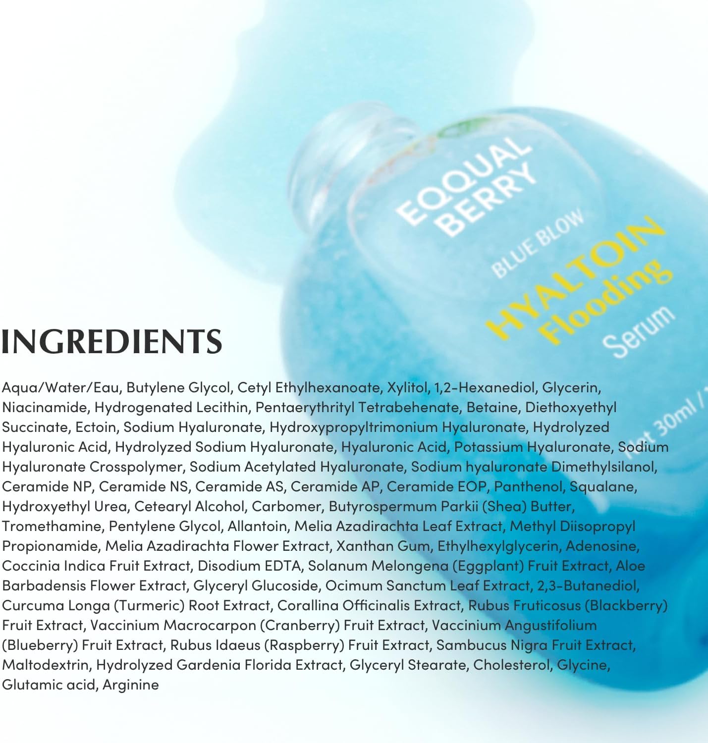 EQQUALBERRY Hyaltoin Flooding Smoothie Serum 30ml Deep Hydration Barrier Supporting Serum with 11 Hyaluronic Acids Ectoin Ceramides Lightweight Daily Hydration