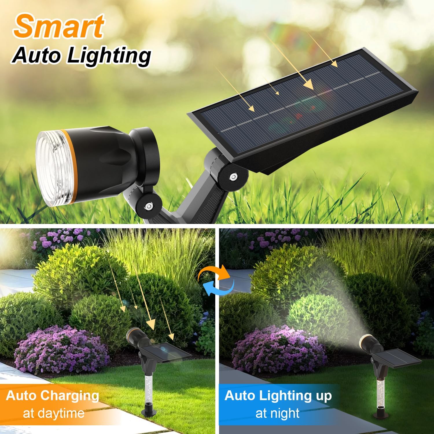 (Warm White) Solar Spot Lights Outdoor Garden Solar Garden Lights 4 Pack Bright 3000K Warm White Auto On/Off Landscape Spotlight 3 Lighting Modes Waterproof Wall Lights 