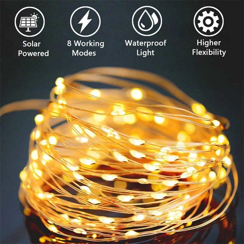 (Cool White) 32M Solar LED Light Outdoor Festoon Lamp Garden Fairy Light String Led Twinkle Waterproof Lamp Christmas Garland Yard Decoration