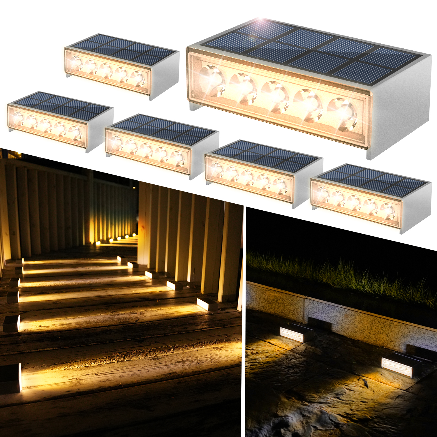 (Warm White) 6PCS LED Step Lamp Stair Light Outdoor IP67 Waterproof Solar Light Decor Lighting For Garden Deck Path Warm White Cold White