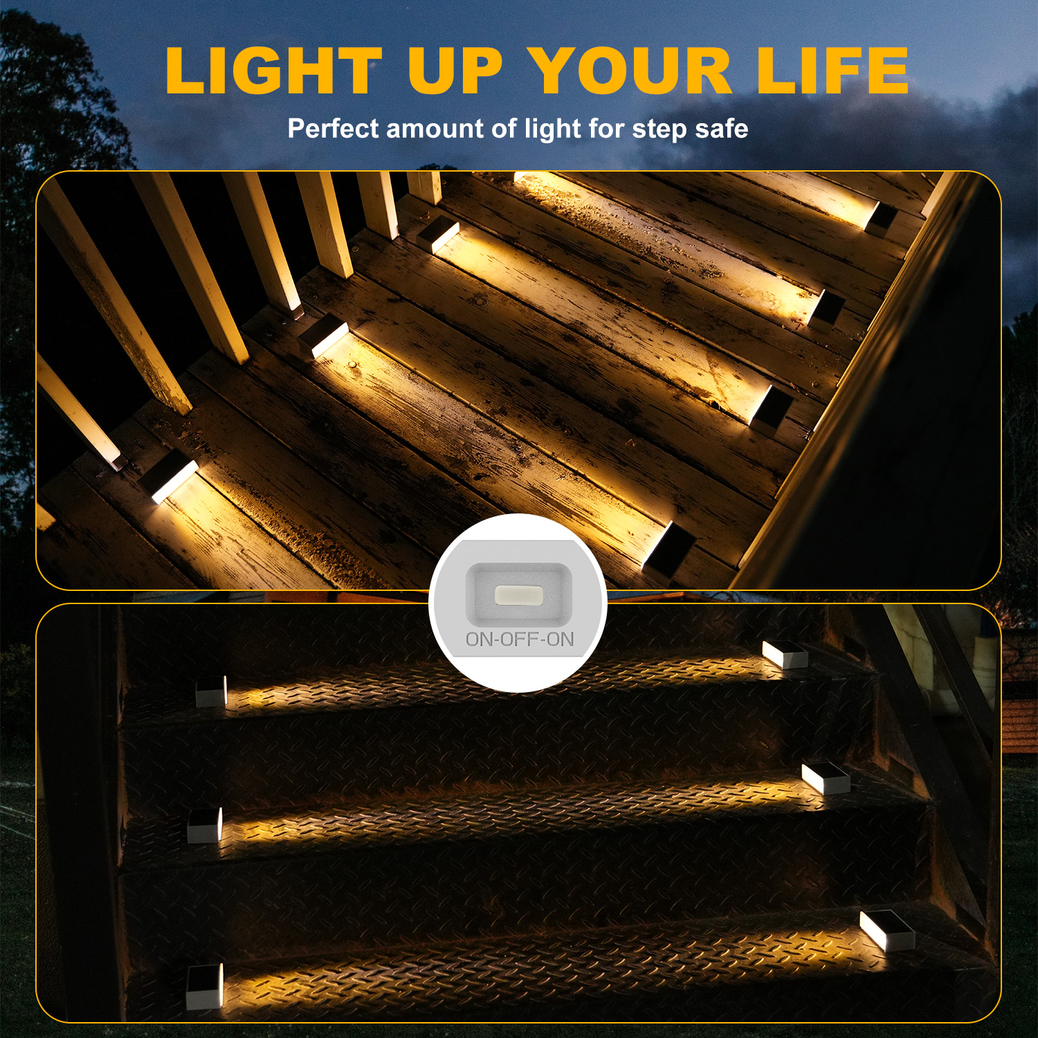 (Warm White) 6PCS LED Step Lamp Stair Light Outdoor IP67 Waterproof Solar Light Decor Lighting For Garden Deck Path Warm White Cold White