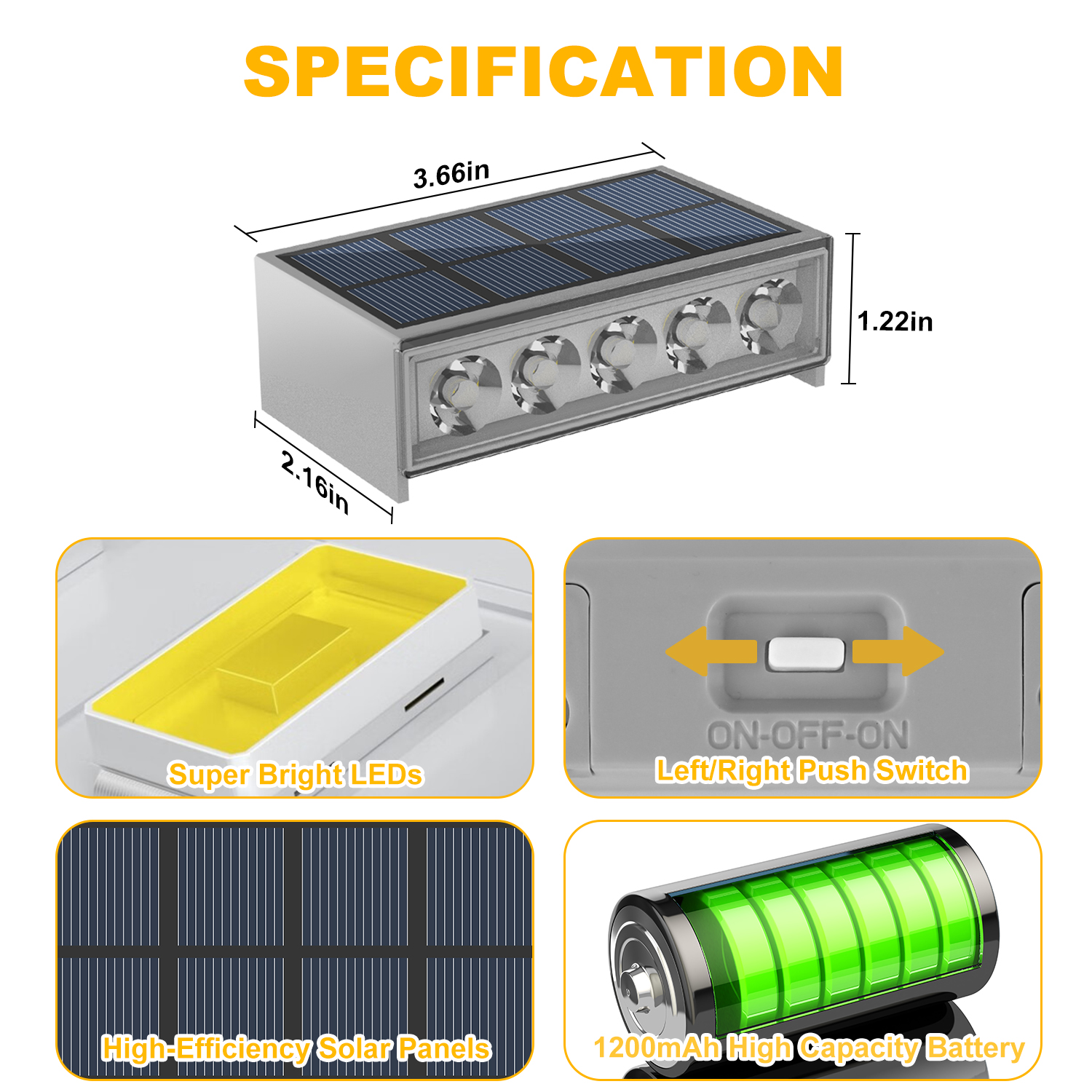 (Warm White) 6PCS LED Step Lamp Stair Light Outdoor IP67 Waterproof Solar Light Decor Lighting For Garden Deck Path Warm White Cold White