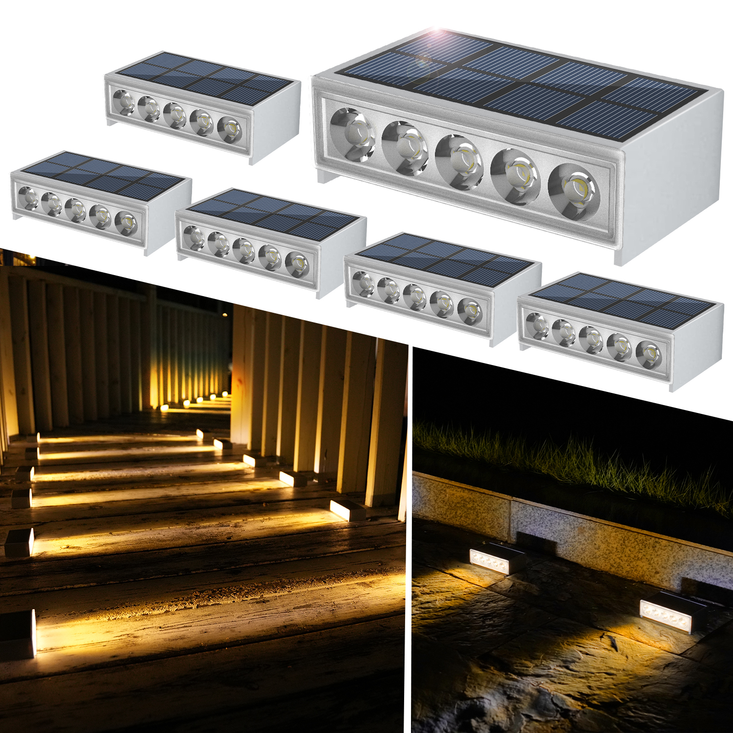 6PCS LED Step Lamp Stair Light Outdoor IP67 Waterproof Solar Light Decor Lighting For Garden Deck Path Warm White Cold White