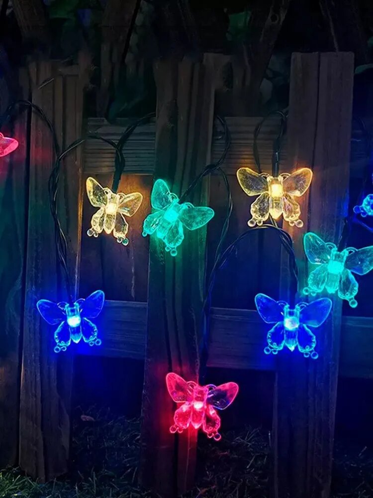 (Warm White) Solar Powered Butterfly String Light Outdoor Fairy Lights with 8 Modes Waterproof Solar Powered for Patio Yard Christmas Decor