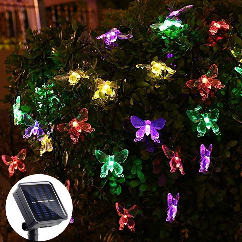 (Warm White) Solar Powered Butterfly String Light Outdoor Fairy Lights with 8 Modes Waterproof Solar Powered for Patio Yard Christmas Decor