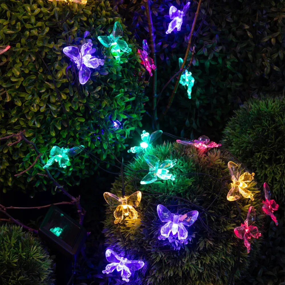 (Warm White) Solar Powered Butterfly String Light Outdoor Fairy Lights with 8 Modes Waterproof Solar Powered for Patio Yard Christmas Decor
