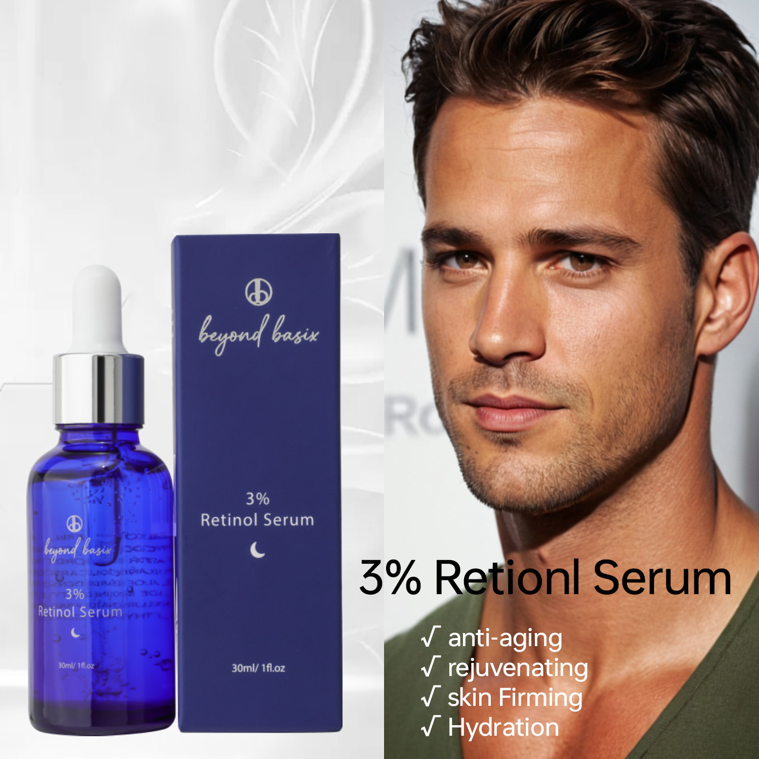 Retinol Serum 3 Percent Anti Aging Wrinkle Reducing Fine Lines Smoothing Daily Face Skin Care Treatment 30ml
