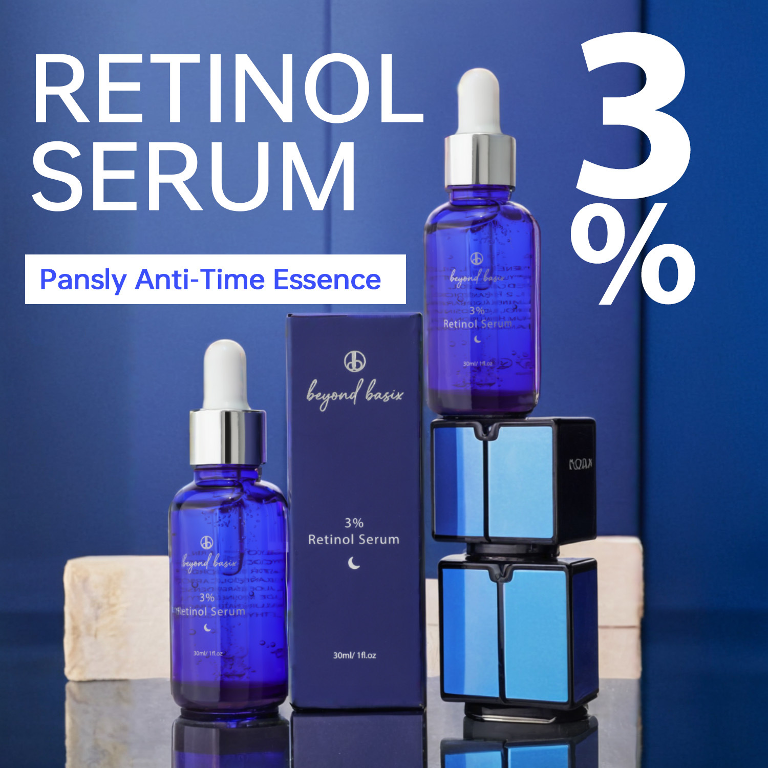 Retinol Serum 3 Percent Anti Aging Wrinkle Reducing Fine Lines Smoothing Daily Face Skin Care Treatment 30ml