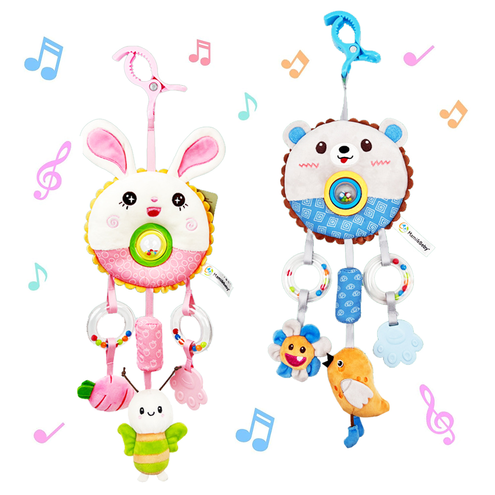 (Bear) Hanging Rattles Toys Car Seat Toys for Babies 0-6 Months Newborn Crib Toys Sensory Soft Stuff Baby Stroller Toys for 0 12 Months