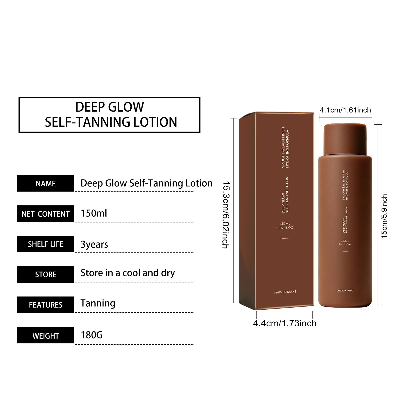 Dark Bronze Shine Self Tanning Lotion Hydrating Texture Light Smooth Even Skin Tone Daily Care