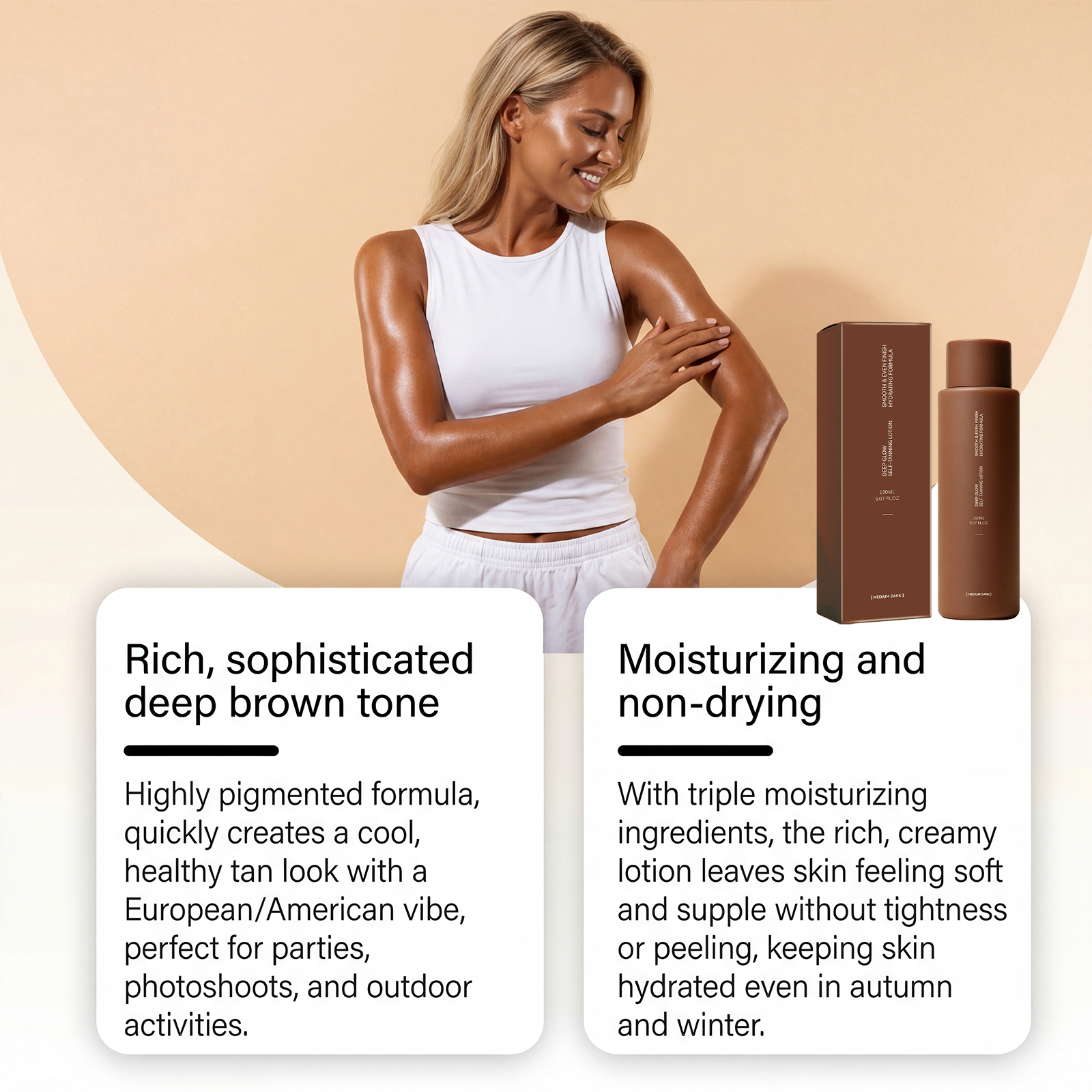 Dark Bronze Shine Self Tanning Lotion Hydrating Texture Light Smooth Even Skin Tone Daily Care