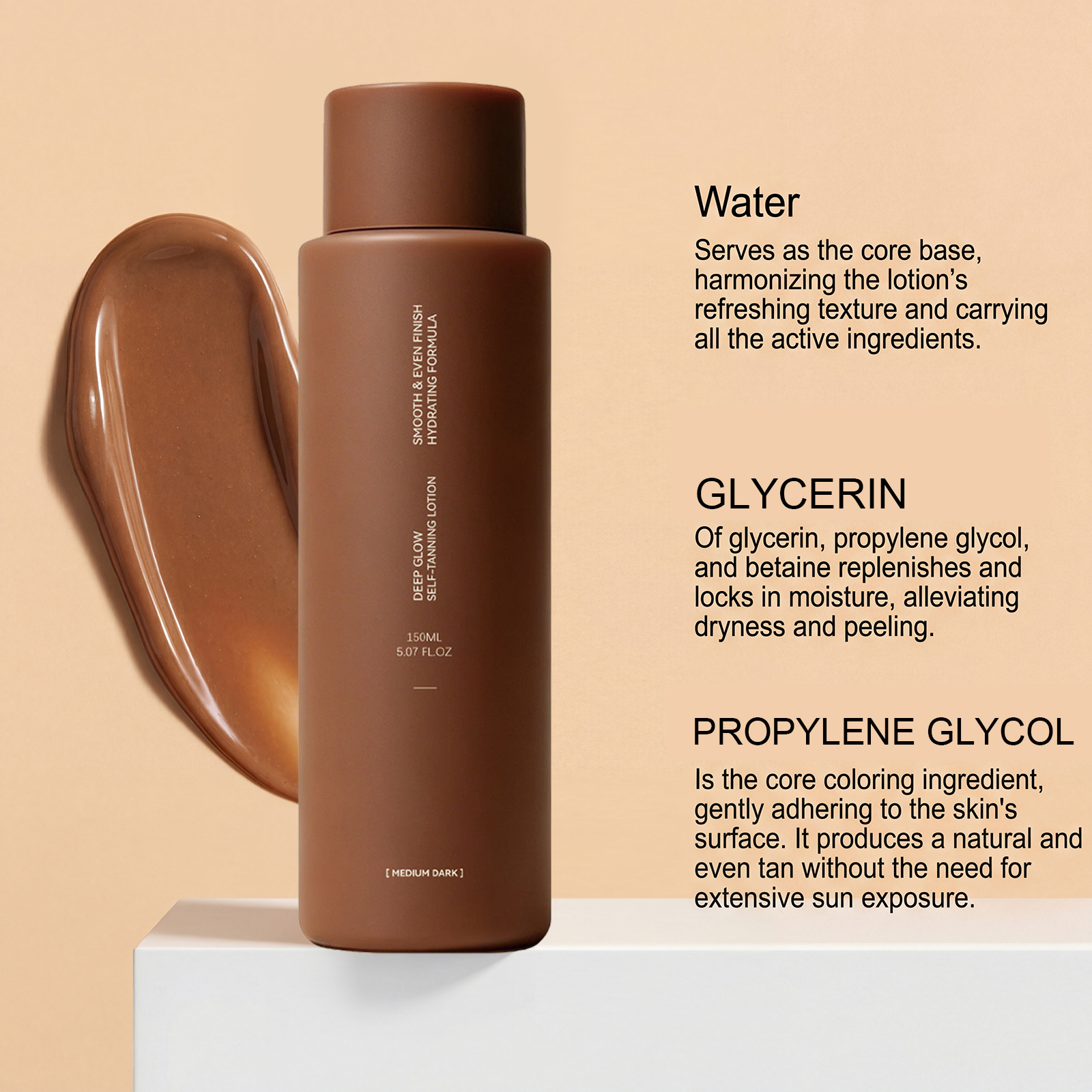 Dark Bronze Shine Self Tanning Lotion Hydrating Texture Light Smooth Even Skin Tone Daily Care