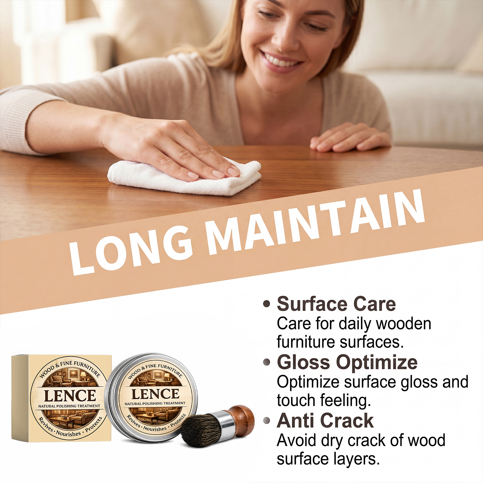 Furniture Care Cream Mild Texture Gentle Polish Brighten Convenient Daily Maintenance Wooden Furniture Surfaces