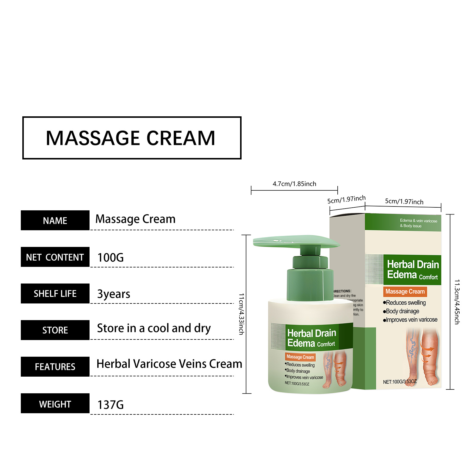 Herbal Massage Cream Natural Plant Formula Mild Comfortable Leg Skin Daily Care External Coating Lotion