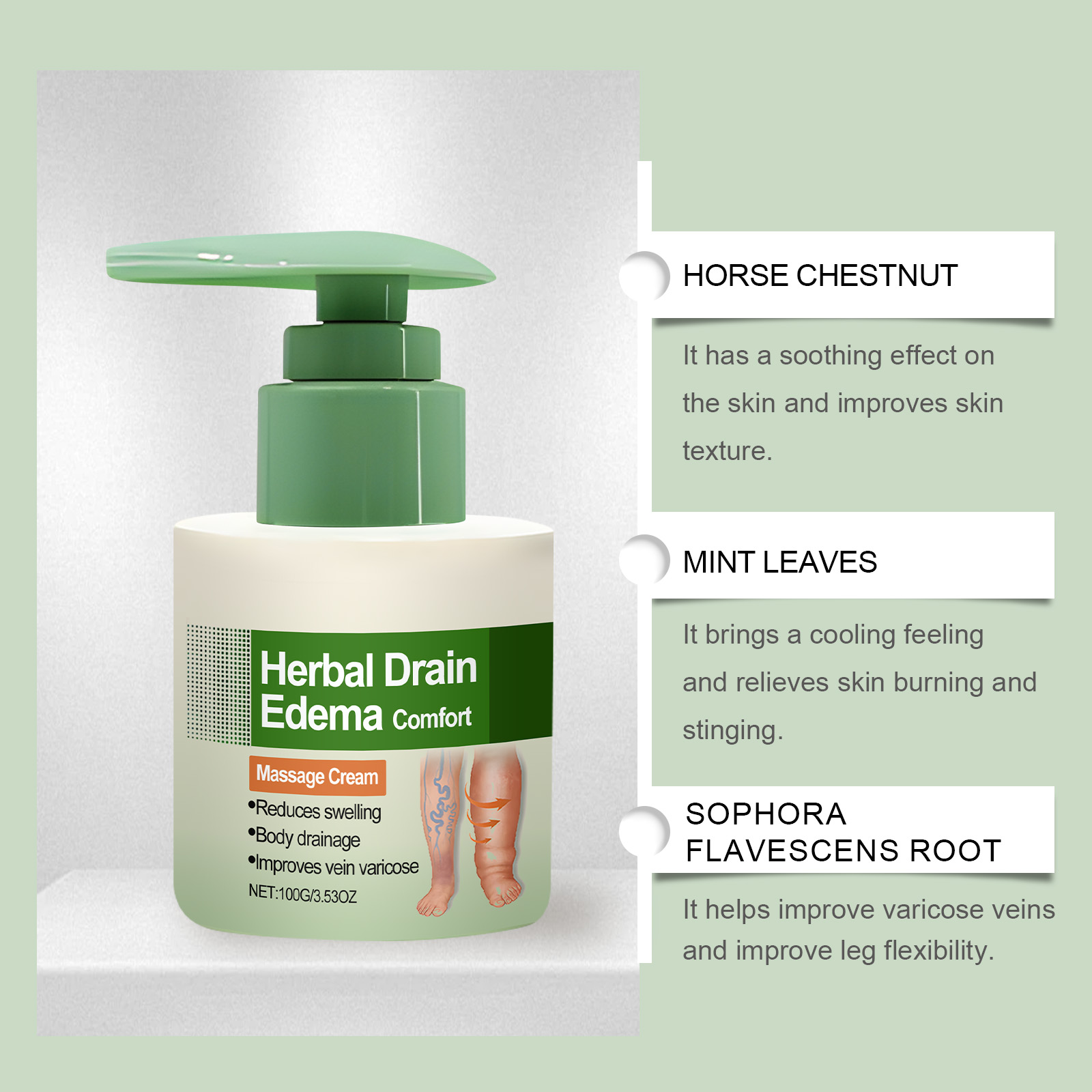 Herbal Massage Cream Natural Plant Formula Mild Comfortable Leg Skin Daily Care External Coating Lotion