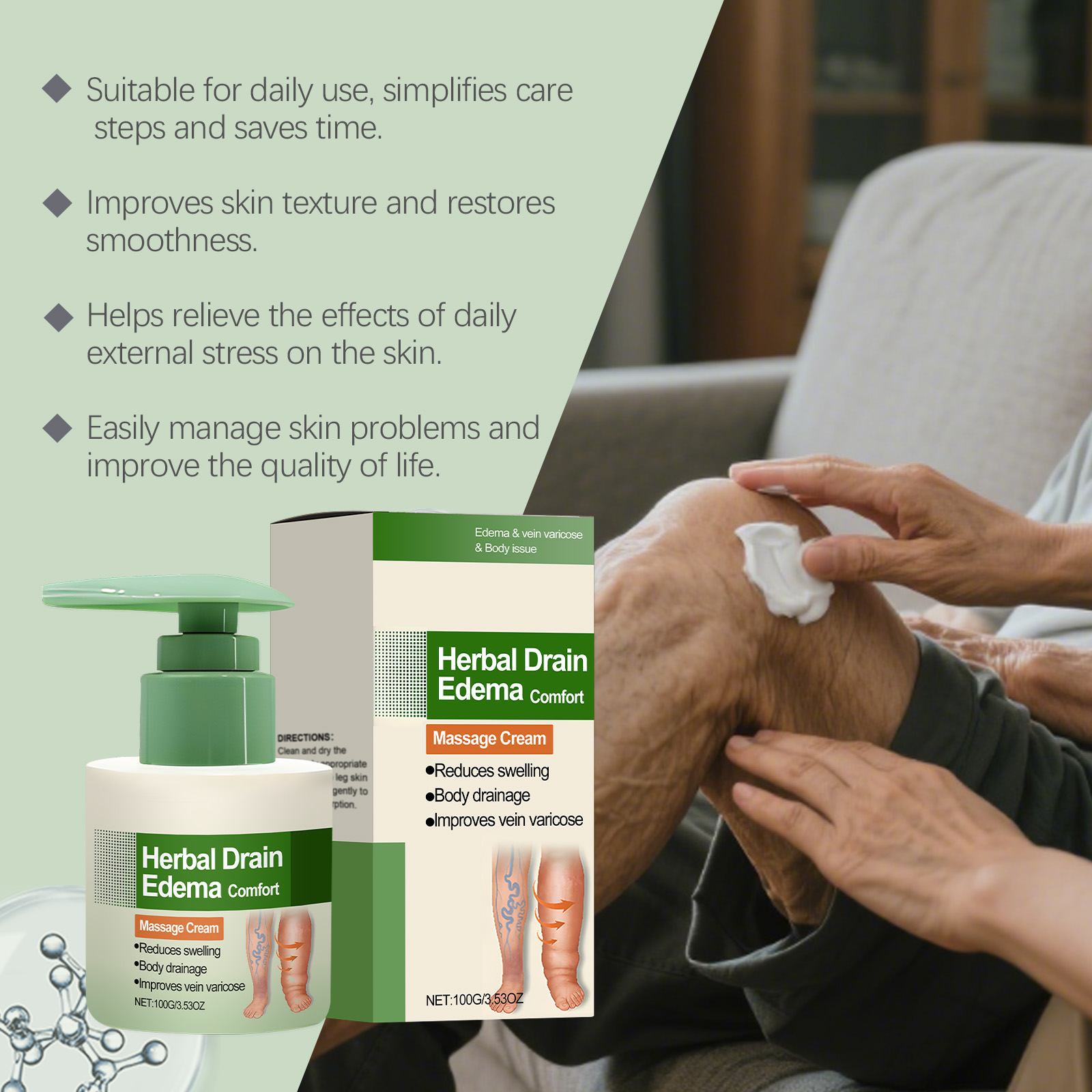Herbal Massage Cream Natural Plant Formula Mild Comfortable Leg Skin Daily Care External Coating Lotion