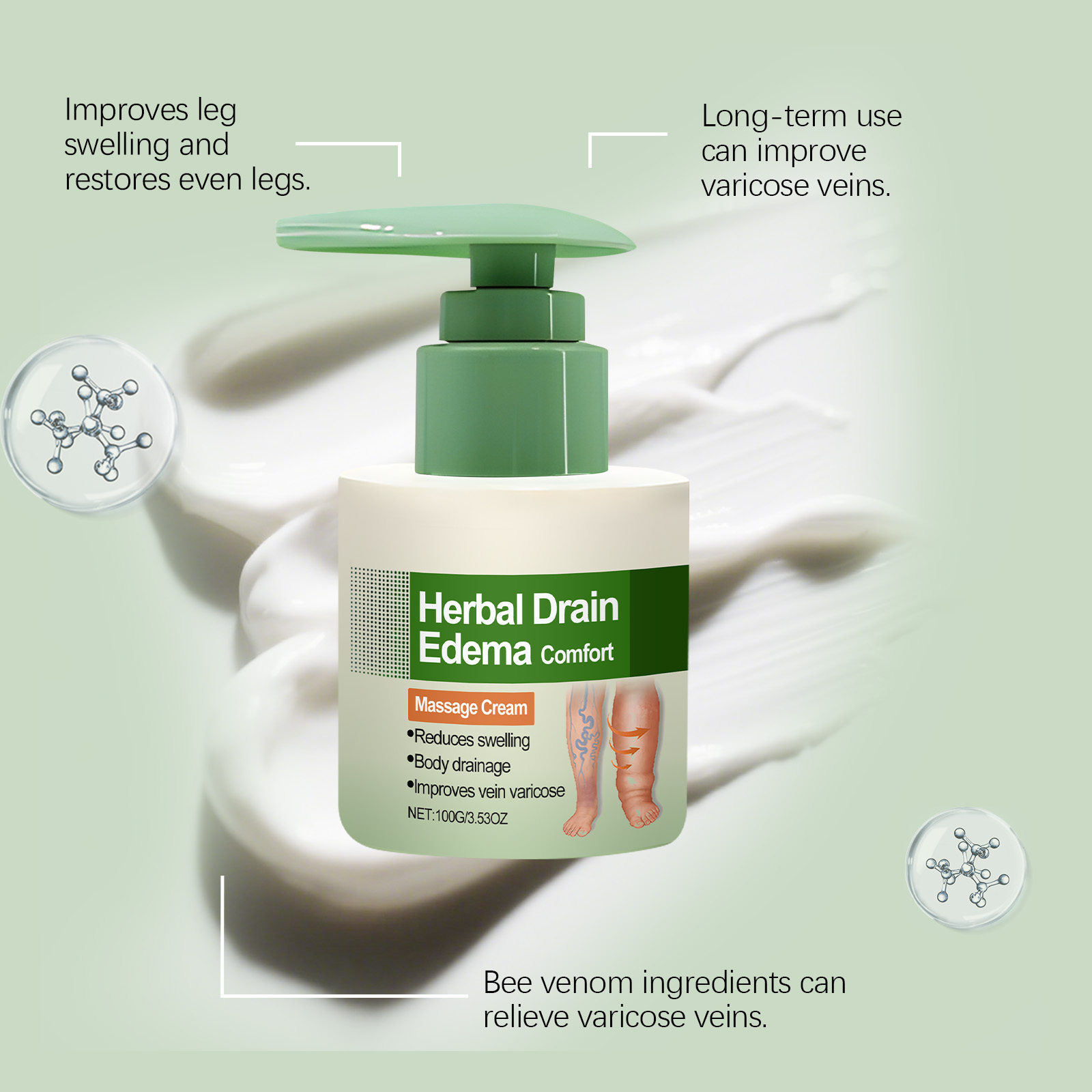 Herbal Massage Cream Natural Plant Formula Mild Comfortable Leg Skin Daily Care External Coating Lotion