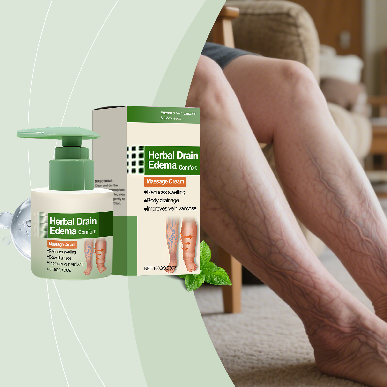 Herbal Massage Cream Natural Plant Formula Mild Comfortable Leg Skin Daily Care External Coating Lotion