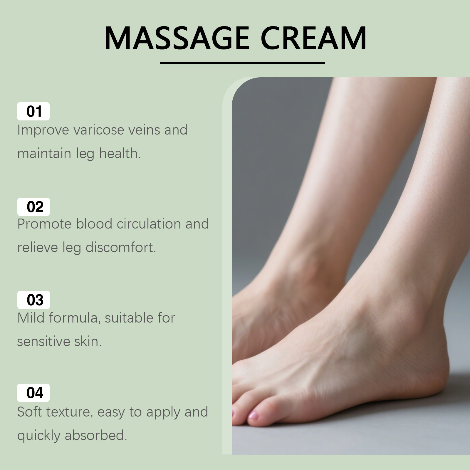 Herbal Massage Cream Natural Plant Formula Mild Comfortable Leg Skin Daily Care External Coating Lotion